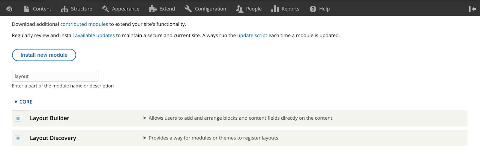 Installinf and setting up the layout builder