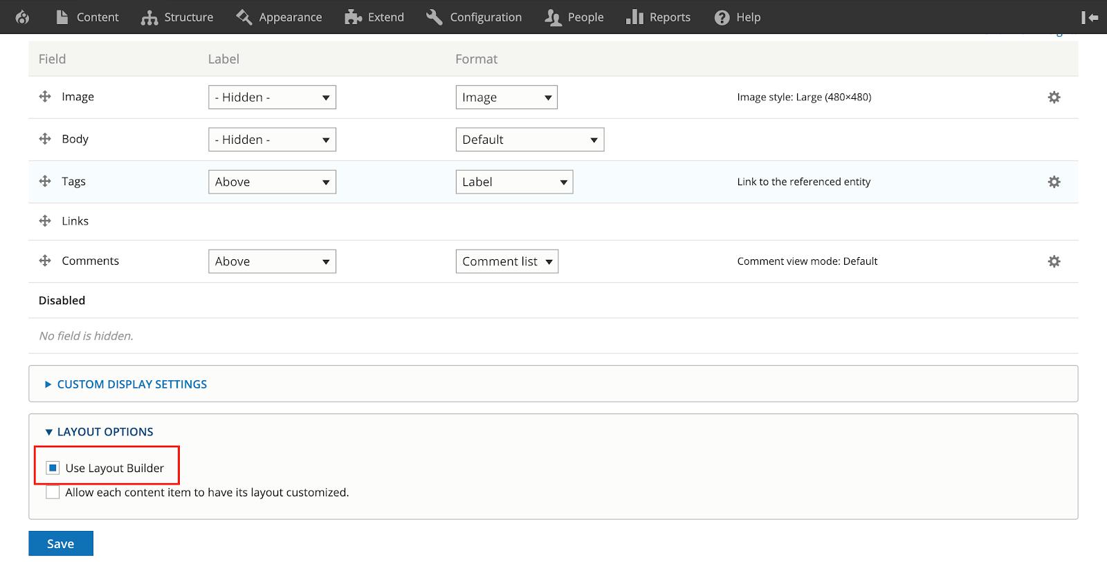 Layout builder module in drupal 8